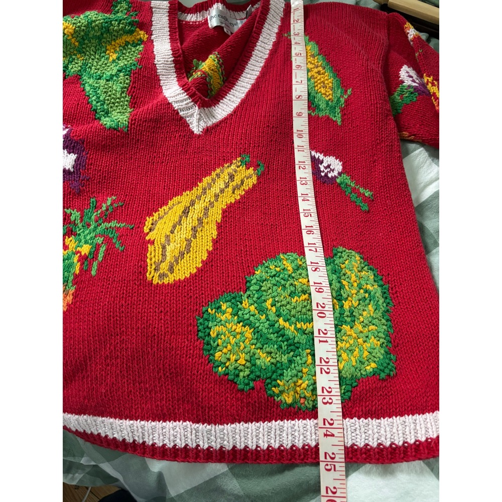 Vintage 1991 The Eagles Eye Eat Your Veggies Vegetable Red Knit Sweater Medium - Picture 8 of 8